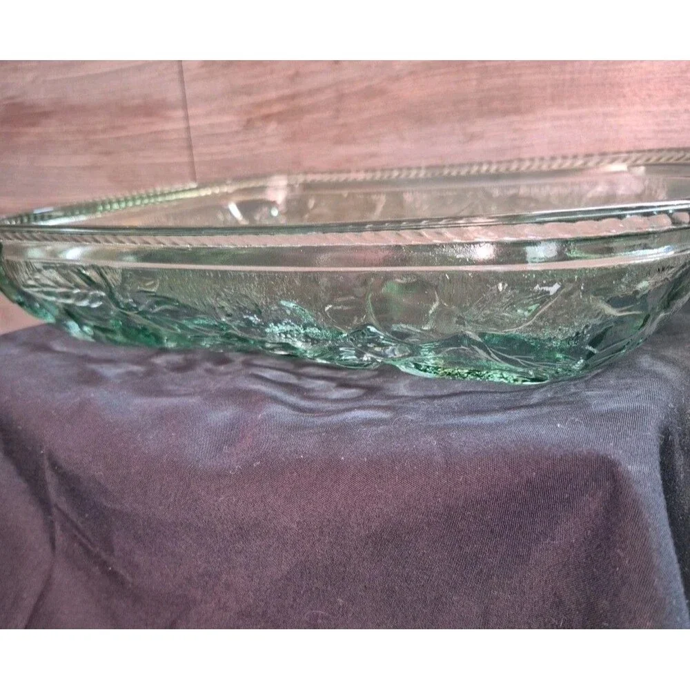Vintage Libbey Orchard Fruit Green Glass Casserole Oven Proof Baking Dish 9”x13”